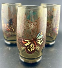 1970’s Anchor Hocking Butterfly Tumblers Smokey Gray(3)