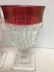 Vintage Ruby Red Rimmed Set Of 2 Goblet Clear Cut Glass Square Base