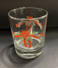 Vintage Anchor Hocking Poinsettia and Ribbon Rocks Glass Christmas Barware