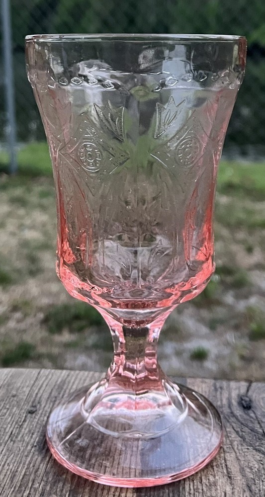 Vintage Indiana Glass Pink Footed Goblet Recollection/Madrid Pattern 6.5″ Tall
