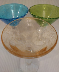 3 Artland Iris Bubble Glass Martini Glasses Seeded Hand Blown Multi Color 10″