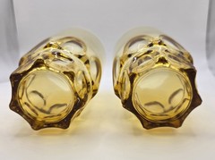 2 Vtg Amber Gold Tumblers Thumbprint Panel Glasses Continental Can Co.