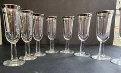 8 VTG Double Platinum Cordial Shot Glasses Smooth Stem NOS Original Box