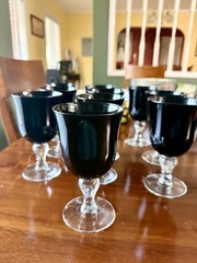 Libbey Martello Black Ice Tea Glass Goblet with Clear Textured Stem Set Of 10
