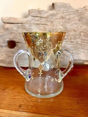 Antique Three Handle Glass Bohemian Loving Cup Gold Gilt & Enamel