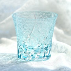 220ml Sky Blue Juice Glass Tumbler Hand Cut Daisy Design For Party/Home Decor