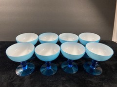Set of 8 Carlo Moretti Italian Azure Blue Cased Sherberts Or Champagnes
