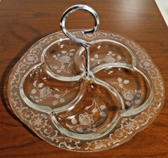 Fostoria glass Crystal Clear Midnight Rose Floral Etched 5-Part Relish Veggies