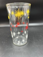 VTG MCM Atomic Anchor Hocking Starburst Yellow Red White Glass Tumbler 7.5”