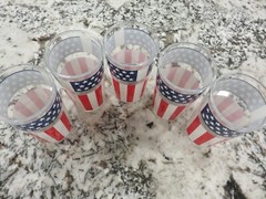 5 VTG Continental Can Co HAZELWARE Stars & Stripes Flag 5″ Glass Tumblers 10 oz.