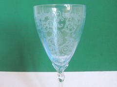 Set 4 Fostoria Water 8 1/4″ Stem Versailles Azure Blue Vintage Glass Art Deco