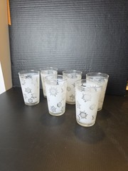MCM Atomic Snowflake Federal Glass 12oz Tumblers Frosted Set of 6 VTG 1950s 60s