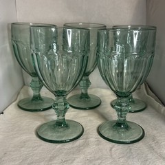 Vintage Libbey Duratuff Gibraltar Spanish Green Wine/Water Goblets, Set Of 5
