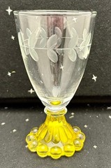 VTG Anchor Hocking Boopie Yellow Beaded Base Clear Etched Glass 4.5″ 50’s-60’s