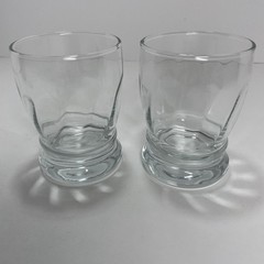 Set of 2 Vintage Glasses Ridged Bottom & Wavy Motif, 3″ Diameter, 4″ Tall,