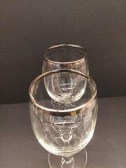 Mid Century Double Platinum Rimmed Glasses Wine Water Cocktail 2
