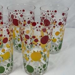Vintage Federal Glass Polka Dot 5 Glass Tumblers 6″ Retro Pop Atomic Confetti
