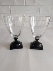 1930s Central Glass Works #1450 Clear Bowl Black Square Stem Bottom Glasses 2Ct
