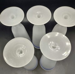 Vtg MCM Frosted Pilsner Glasses Barware Blue Stripe (5) EUC 8.25″ H