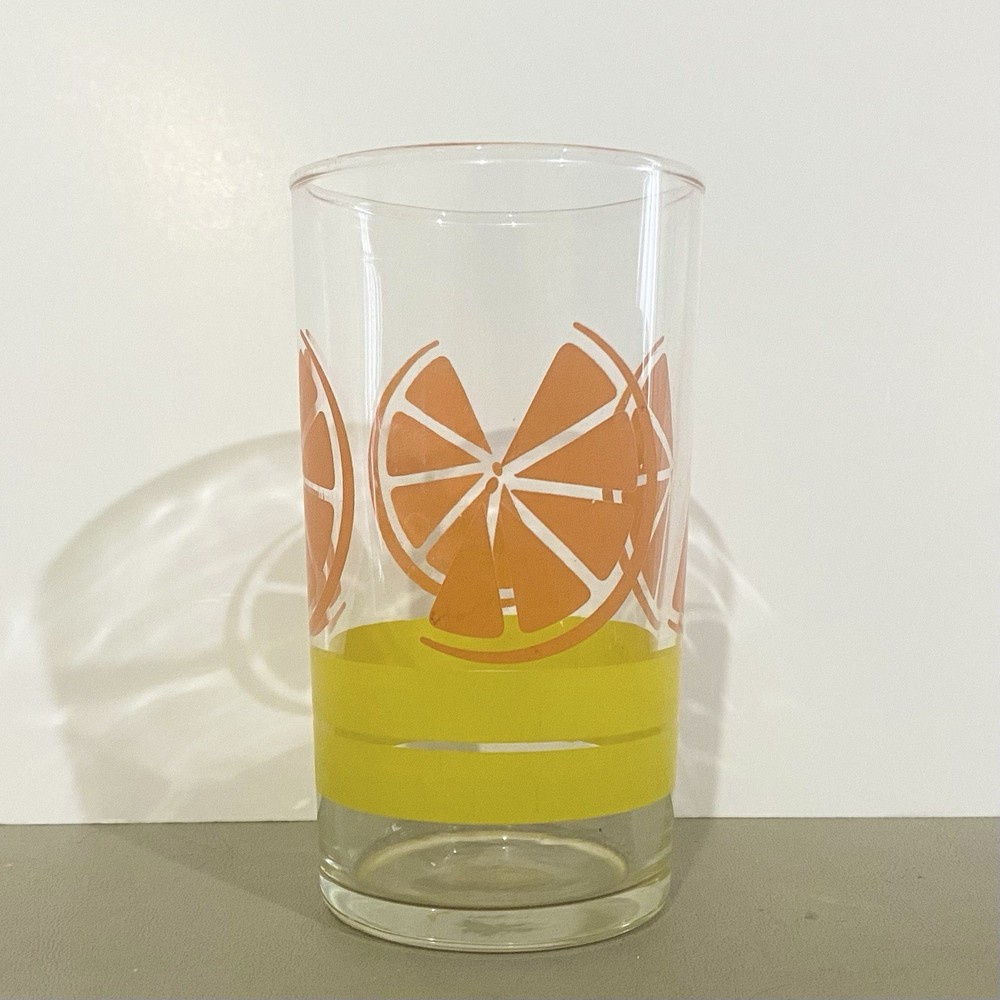 Antique 60s/70s Orange Slice Libbey Drinking Glass Cup Citrus Fruit Design
