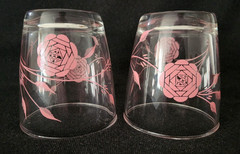 2 VTG 1960s Hazel Atlas Pink Rose Sour Cream Bev Glasses 1/2 Pint