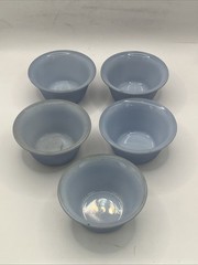 Vintage MCM Glasbake Blue 2 Tone Glass Custard Dishes; Set of 5; 2” in tall