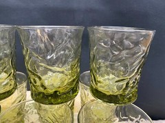 Set of 12 ~ Libbey «AZTEC» Olive Green ~ Old Fashioned Glass Tumblers ~ 8 oz.