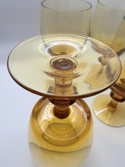 Set of 4 Amber Glass Goblets – Mid-Century Style – 6-1/4” Height