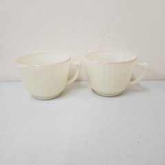 4 Sets Petalware Pastel Bands Cremax Glass Cups & Saucers Macbeth Evans 1930s