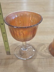 Antique Fenton Marigold Carnival Glass Holly Berry Stemmed Sherbet Cups Pair
