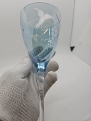 Royal Gallery Crystal Wine Glass 9″ Icy Blue Etched Grapevine RGA2 -…
