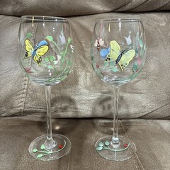 2 Lenox Butterfly Meadow Hand Painted Wine Glasses Water Goblets 9.25”