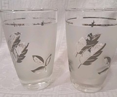 MCM Libbey White frosted oak leaf with silver trim 2/8oz. glasses
