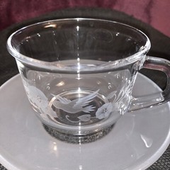 Vintage Cup Over 24% Lead, Hummingbird And Morning Glorys. Approx. 3.5” Diameter