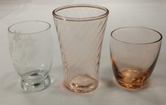 Set of 7 Diff Depression Glass Shot Glasses etched grapes vine floral swirl tall