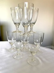 Stuart Ariel Wine Goblet Glasses Vintage Controlled Bubble Twist Stem 5 1/4” 8x