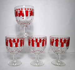 4 Bartlett & Collins Goblets 16 oz Red Stars & Stripes 6″ Beer Mugs