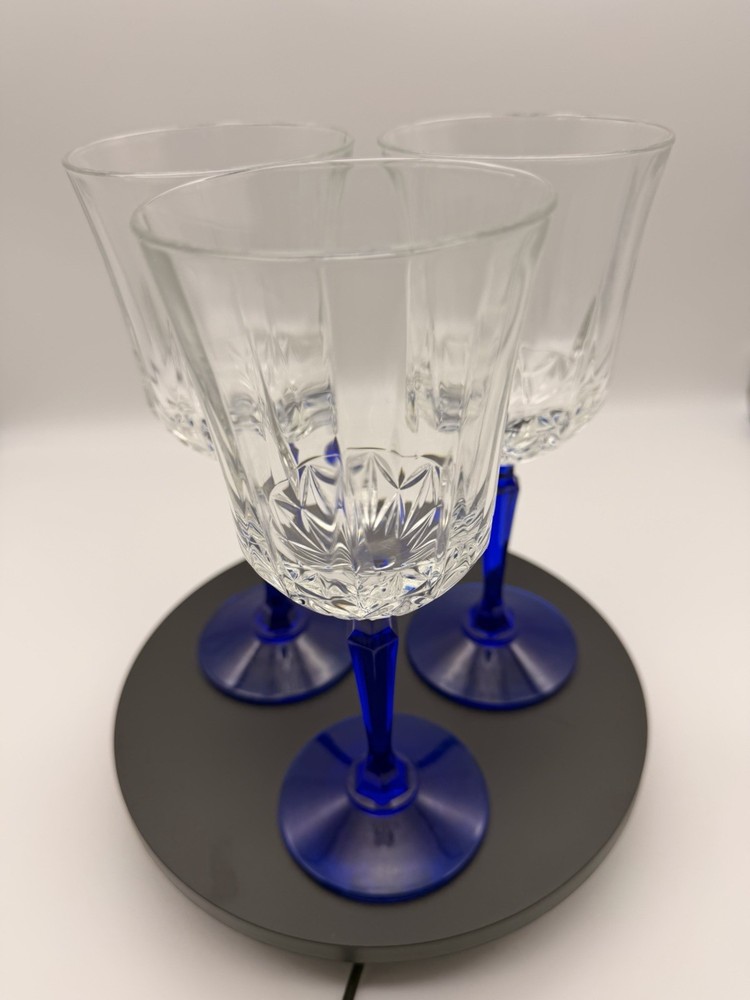 3 Vintage St George American Heritage Cobalt Blue Wine Glasses