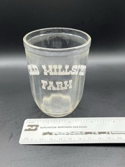Vintage Old Millsite Farm Clear Glass Juice Tumblers Set of 2 Advertising