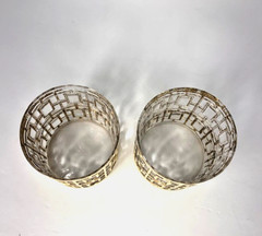 Set of 2 Vintage Imperial SHOJI Trellis 22K GOLD Rocks Glasses 3 1/2″ Tall MCM