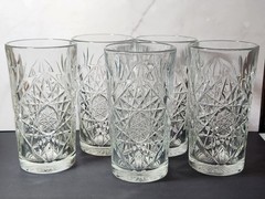 Vintage Set Of 5 Libbey USA Hobstar Highball Star of David Glass 16 oz Cut Glass