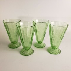 Jeannette FLORAL aka Poinsettia set of 4 Lemonade Footed Tumblers