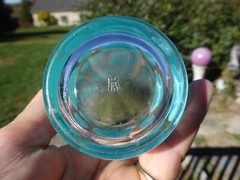 Vintage Hazel Atlas Turquoise Large Polka Dot Drinking Glass 5” Nice