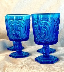 Vintage 1960s Blue Imperial Glass Goblets, as-new condition, set of 9