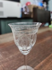 Etched Stemmed Small Wine Glasses (2) Cordial Liqueur champagne glasses 4″