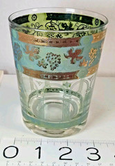 Cera Glass Double Old Fashioned Green/Gold Grapes Greek Columns MCM Rocks 12oz