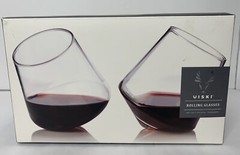 Viski Rolling Crystal Wine Glasses Roly Poly Tumblers Set of 2 – New – Open Box