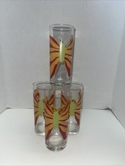 Vintage Ocean Thailand Glasses 6.5″ Tumblers Butterfly Design Set of 4