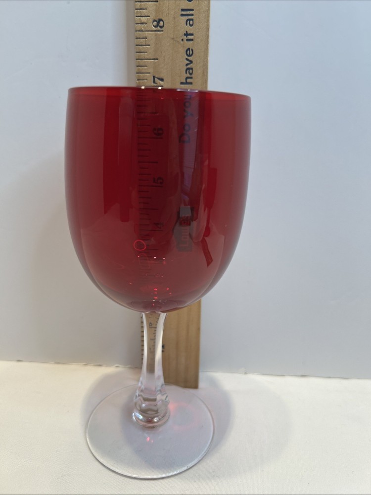 VTG Fostoria Ruby Red 8 Oz Wine Glasses Clear Hex Stem 6 1/2” Tall Clear USA