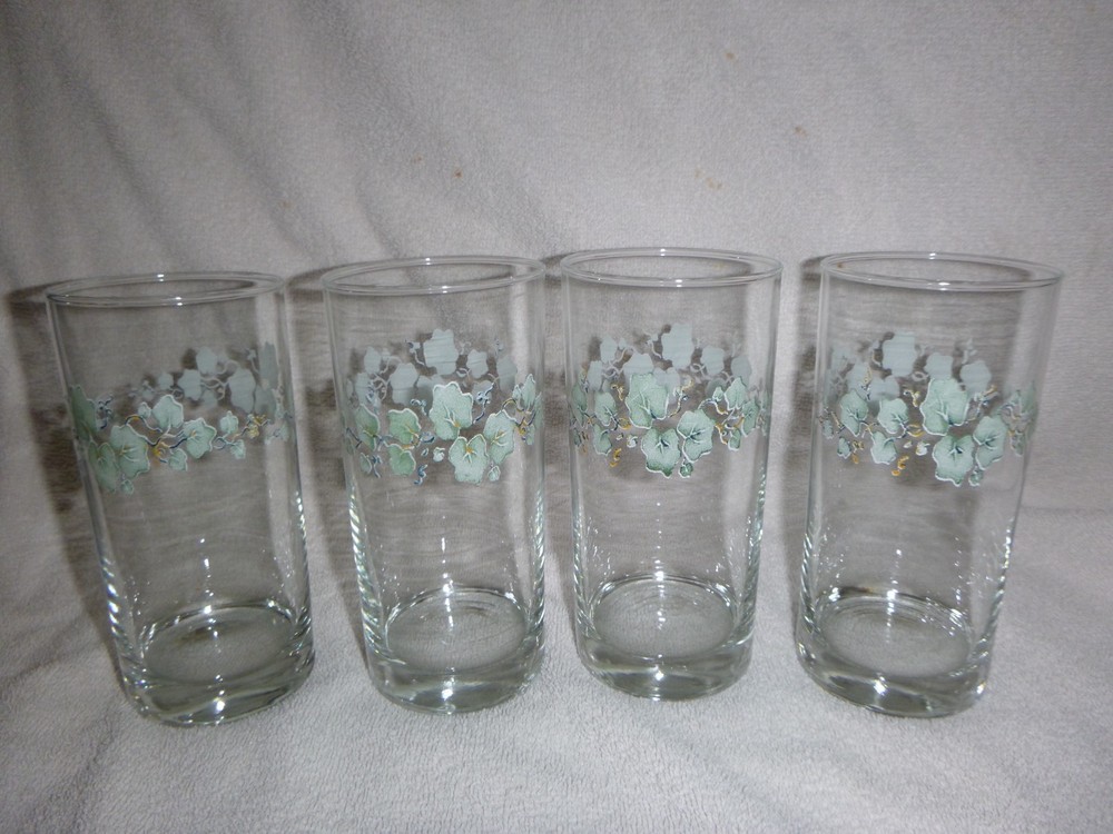 4 Corelle Coordinates Callaway Green Ivy 16 oz Drinking Glasses 6″ Tumblers